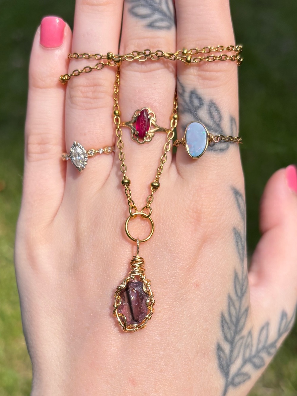 Pink tourmaline charm necklace